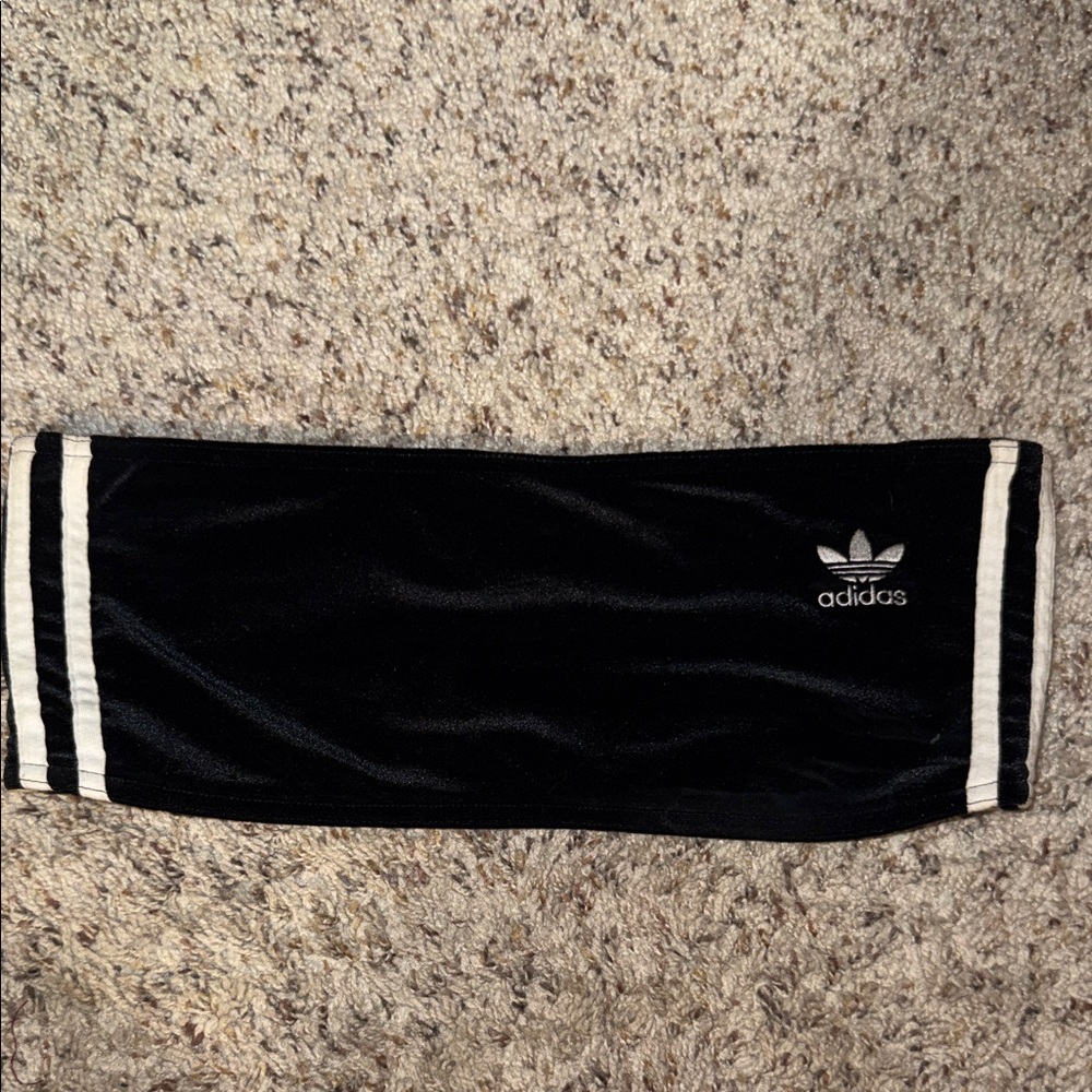 Adidas Black Crop Top with White Stripes